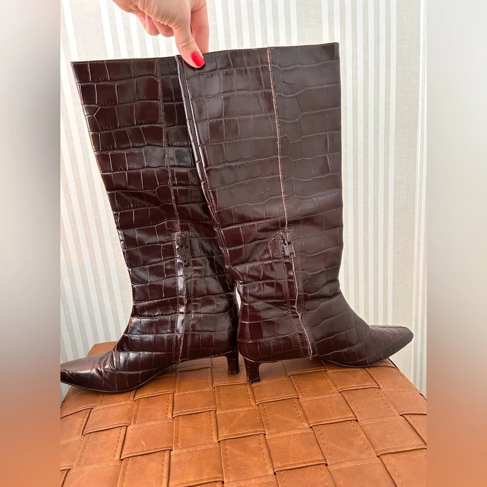 Madewell The Dimes Leather Kitten-Heel Knee Boot Chocolate Raisin Women Size 7 - Picture 15 of 15